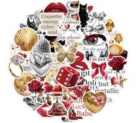 100PCS Coquette Aesthetic Stickers Pack, Red Gold Cute Cool Vintage Stickers for Journaling Scrapbook Laptop Phone Case Water Bottle DIY Decor for Teens Girls