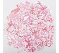 100pcs Coquette Bows Stickers, PVC Waterproof Pink Bow Stickers Cute Bow Knot Aesthetic Stickers Vintage Bow Decals for Water Bottle Laptop Diary Phone Journal Girls Gifts