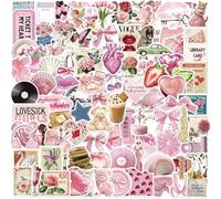 100pcs Coquette Stickers Vintage Pink Aesthetic, Waterproof PVC Laptop Stickers for Water Bottles, Scrapbook, Phone, Guitar, Computer Decals - No Repeat Patterns
