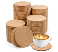 100Pcs Cork Drink Coasters, 9cm Thick Round Wooden Cork Coasters Absorbent Blank Bar Coaster Bulk for Wine Glass Mug Coffee Cup Office Home DIY Crafts
