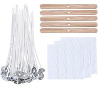 100PCS Cotton Candle Wicks No Black Smoke with 5 PCS Candle Wick Holders and 60 PCS Dot Stickers, Candle Wicks for Candle Making Candle DIY