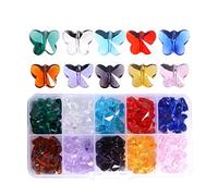 100pcs Crystal Butterfly Beads - LONGWIN 14mm Multicolor Glass Beads for Jewelry Making Chandelier Parts
