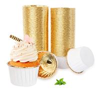 100Pcs Cupcake Cases, Disposable Greaseproof Foil Baking Cups Wrappers, Cake Muffin Liners Case, Standard Paper Baking Cups for Birthday Wedding Holiday Christmas Party Muffins Pastry Molds (White)