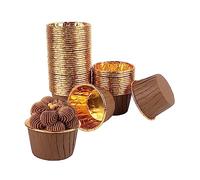 100Pcs Cupcake Cases, Disposable Greaseproof Foil Baking Cups Wrappers, Cake Muffin Liners Case, Standard Paper Baking Cups for Birthday Wedding Holiday Christmas Party Muffins Pastry Molds (Brown)