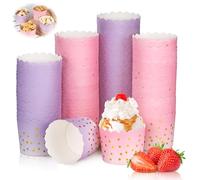 100Pcs Cupcake Cases, Thickened Muffin Cases, Cute Mini Cupcake Cases with Embossed Floral Pattern, Greaseproof Paper Cupcake Liners, Purple/Pink Cupcake Case for Baking, Wedding, Party, Birthday