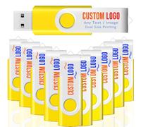 [100pcs] Custom Logo USB Flash Drive 128MB 100 Pack JBOS Bulk Personalized USB Drives with Your Logo Customized Promotional Thumb Drives with Brand Name/Site Address/Contact info - Yellow