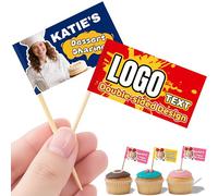 100Pcs Custom Toothpick Flags with Logo/Photo Food Labels for Party Buffet Personalized Cupcake Toppers Flag Toothpicks for Appetizers, Cupcake, Food, Fruit, Party Decoration (Rectangular shape)