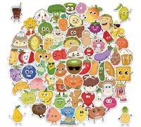 100PCS Cute Food Stickers for Kids - Waterproof Glossy Vinyl PVC Stickers - Fun Cartoon Snacks & Fruits - Ideal for Water Bottles, Laptops, Scrapbooks, Lunchboxes - 6cm Each