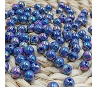 100pcs Dark Blue Pearl Bead for Bracelets 10mm Iridescent Craft Beads Acrylic Round Beads for DIY Beading Jewerly Making