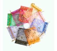 100Pcs Decoration Mesh Bag Organza Hot Stamping Silver Star Moon Candy Gift Drawstring Packaging Bag Party Supplies