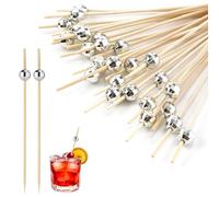 100pcs Disco Ball Decorative Toothpicks, Long Fancy Disco Cocktail Picks Wooden Cocktail Skewers Toothpicks Sticks for Drink Food Appetizers Decorations for Birthday Wedding Party Supplies