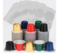 100pcs Disposable Fillable Empty Aluminum Foil Capsules Coffee Pods Compatible for Nespresso Original Line Machine,Make Your Own Espresso Coffee Cups Filters with Seals Sticker Lids(100 Pods+100 Lids)