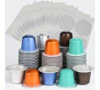 100pcs Disposable Fillable Empty Aluminum Foil Capsules Coffee Pods Set,Make Your Own Espresso Coffee Cups Pod & Seals Sticker Lids Kit Compatible for Nespresso OriginalLine Machine(100 Pods+100 Lids)