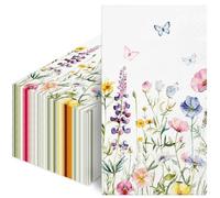 100Pcs Disposable Floral Paper Napkins | Wild Flower Hand Towels Dinner Party Napkins | Decorative Bathroom Napkins Guest Disposable Wedding Birthday Party Baby Shower