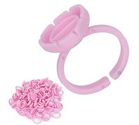 100PCS Disposable Lash Glue Holder Ring Cups for Eyelash Extensions - Fast Fanning and Easy Application Tool (Pink)