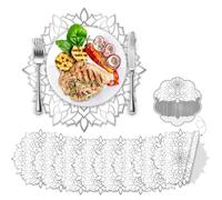 100PCS Disposable Silver Metallic Round Paper PlaceMats Round Floral Charger Table Mat Table Setting Mat Pressed Paper Round Place Mats for Christmas Wedding Birthday Party Dining Table Decor Supplies