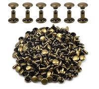 100pcs Double Cap Leather Rivets - Tubular Metal Studs, Round & Flat Rivets - Antique Bronze & Copper - Double Sided Snap Button Fastener for DIY Leather Craft, Clothes, Bag & Shoes Decoration