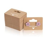 100Pcs Earring Display Cards for Selling, 2 Inch Earring Display Holder Cards with Holes, Brown Kraftpaper Handmade Love Imprint Jewelry Displays Card Tags for Selling Jewelry DIY Craft Retail