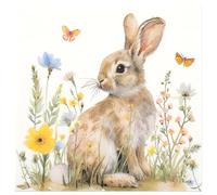 100Pcs Easter Bunny in Meadow Party Napkins Spring Floral Bunny Disposable Paper Napkin 6.5'' Flower Rabbit Beverage Napkins for Baby Shower Birthday Garden Tea Party Supplies