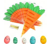 100PCS Easter Carrot Treat Bags Cone Shaped Cellophane Goody Bags for Easter Candy and Cookies 20x35cm with Twist Ties easter Party Favor Supplies Carrot bags for Treats