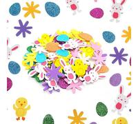 100PCS Easter Foam Stickers,Glitter Easter Stickers,Self-Adhesive Easter Decoration for Kids Children Bonnet Making,Craft and Card Making,Animal, Egg,Floral,Cartoon Pattern,Multicolour