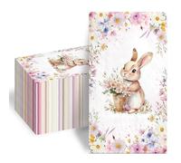 100pcs Easter Paper Napkins Watercolor Flowers Bunny Guest Napkins 3 Ply Disposable Hand Towels for Home Kitchen Bathroom Spring Easter Party Supplies