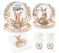 100Pcs Easter Party Decorations, Easter Tableware Set Serve 25 Guests 9" Dinner Plates 7" Dessert Plates 9OZ Paper Cups Napkins, Disposable Dinnerware Set, Paper Plate Bunny Egg Party Supplies
