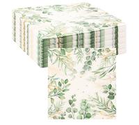 100Pcs Eucalyptus Leaf Paper Napkins, Greenery Pattern Paper Towel Elegant Party Dinner Napkin for Kitchen Restaurant,Disposable Guest Towels for Garden Wedding Party(Square Tissue)