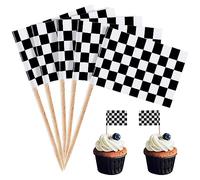 100Pcs F1 Checkered Flag Racing Mini Toothpicks,Black White Lattice Flag Cake Toppers,Chequered Cocktail Sticks Flags Food Lables for Racing Car Themed Party Cake Toppers,Cupcake Party Decorations