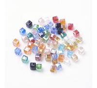 100pcs Faceted Cube Glass Beads AB Color Plated 4x4mm Square Crystal Glss Spacer Beads for Beading DIY Bracelet Jewelry Making Supplies