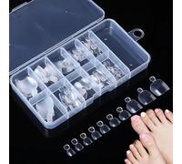 100Pcs Fake Toe Nails, False Toenails, Long Clear Toenails Set Full Cover Art Nail Tips Strips Press On Toe Nails Extensions Kit Tips Short French Tip Fake Square Extensions Stick On Nail For Women