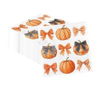100Pcs Fall Napkins Bow Pumpkin Napkins Thanksgiving Paper Cocktail Napkin Disposable Autumn Bow Pumpkin Guest Hand Towels for Fall Thanksgiving Autumn Harvest Holiday Party Decorations