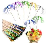 100Pcs Firework Party Picks Firework Cocktail Picks 6 Colours Cocktail Stick Decorations 23 cm Cocktail Accessories Drink Decorations Palm Tree Picks for Party Bar Wedding Food