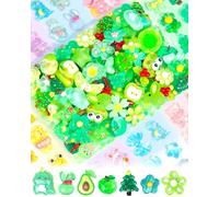 100PCS FIVEIZERO Cute Slime Charms Bulk Set - Kawaii Flatback Resin Charms for Crafts, Mini Decoden Acrylic Embellishments for Phone Junk Cases, Scrapbooking & DIY Decoration (Green)