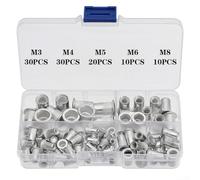 100pcs Flat Head Hollow Aluminum Rivet Nuts, Assortment Kit for Various Applications, Easy to Store in Transparent Box