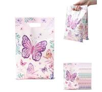 100PCS Floral Butterfly Party Bags - Reusable PE Small Gift Bags 16.5x25cm, Floral Butterfly Favours for Kids Christmas Halloween Events (Butterfly)