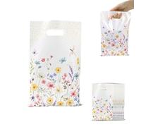 100PCS Floral Butterfly Party Bags - Reusable PE Small Gift Bags 16.5x25cm, Floral Butterfly Favours for Kids Christmas Halloween Events (Wildflower)