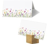 100Pcs Floral Place Cards 3.5 x 2 Inch Wildflower Butterfly Name Card Wedding Table Setting Folded Tent Cards for Baby Shower Reception Tables Placement Party Decorations