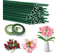 100pcs Florist Thick Wire Stems, 2mmX30cm Artificial Floral Rod Flower Stems With 2 Rolls Of Floral Tape, Flexible Green Craft Floristry Flower Wires Stems Floral Flower Wire For Diy Bouquet Support