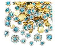100PCS Flower Sew On Rhinestones Shiny Crystals Trim Glass Stones Beads Button Crafts for DIY Clothes Bags Wedding Bridal(Aquamarine,Mix Size)