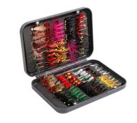 100pcs Fly Fishing Kit - Assortment with Storage Box, Wet & Dry Flies, Nymphs, Streamers, Lures & Bait, Hooks for Trout, Bass & Salmon
