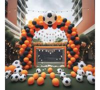 100pcs Football Balloons Arch Kit Orange, Blue, White & Football Print - Soccer Party Decoration - Boys, Men, Sports Enthusiasts