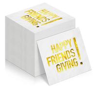 100pcs Friendsgiving Cocktail Napkins,Disposable Napkins with Happy Friends Giving Gold Foiled,Fall Dinner Guest Paper Hand Towels for Autumn Harvest Thanksgiving Party Decorations,6.5 * 6.5inch