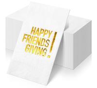 100pcs Friendsgiving Cocktail Napkins,Disposable Napkins with Happy Friends Giving Gold Foiled,Fall Dinner Guest Paper Hand Towels for Autumn Harvest Thanksgiving Party Decorations,7.9 * 4.3inch