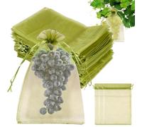 100Pcs Fruit Protection Bags Fine Mesh Organza Garden Netting Bags with Drawstring Breathable Reusable Mesh Fruit Bag Multipurpose Fruit Netting Cover for Fruit Vegetables