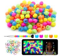 100Pcs Glow in The Dark Silicone Heart Hair Beads for Kids, Soft Colorful Rubber Pony Beads for Hair Braiding, Bracelet Making, DIY Jewelry Crafts, Keychains with Rubber Band and Quick Beader