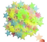 100Pcs Glow in the Dark Stars, Fluorescent Noctilucent Plastic 3D Star Stickers, Smooth Non-Toxic Glow in the Dark Stickers for Wall Ceiling Bedroom Decor Gifts, Mixed Color
