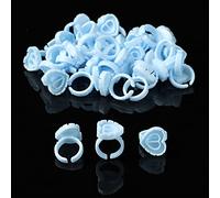 100PCS Glue Rings Lash Glue Holder Heart-Shaped Lash Glue Rings Cups for Eyelash Extension Supply,Round Quick Blossom eyelash glue holder Finger Hand Beauty Tools(Blue)