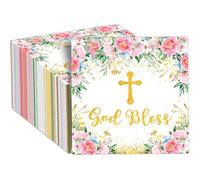 100Pcs God Bless Flower Napkins Baptism Paper Napkins Pink Floral Disposable Napkin First Holy Communion Party Decors for Mi Bautizo Christening Celebration Baby Shower Religious Party Supplies