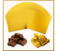 100Pcs Gold Chocolate Wrappers, 20 x 20cm Chocolate Bar Paper, Disposable Candy Wrappers, Aluminum Foil for Food with Thick Backing Stickers, Safe Packaging Tin Foil for Christmas Wedding Birthday
